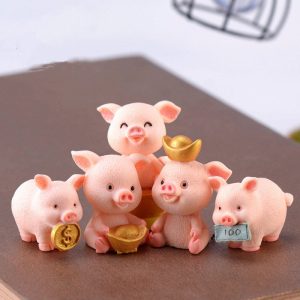 1Pc Ingot Pig Figures Wealth Piggie Model Miniature Figurines Couple Fairy Home Garden Wedding Doll Decoration